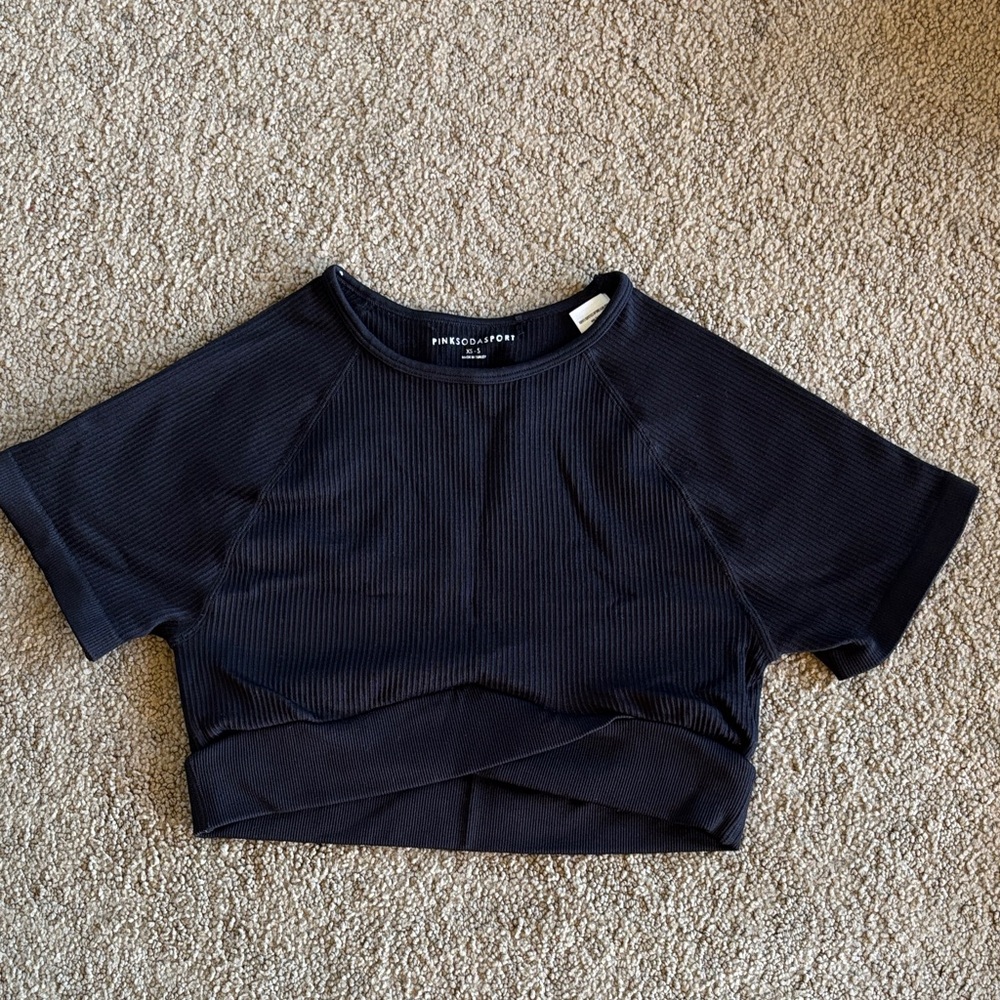 Pink soda sports Black Crop Top